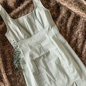 Lulus Happy Chance Sage Green Gingham Square Neck Mini Dress